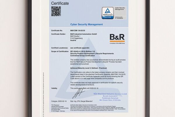 B&R-Entwicklungsprozesse erfüllen höchste Sicherheitsstandards.