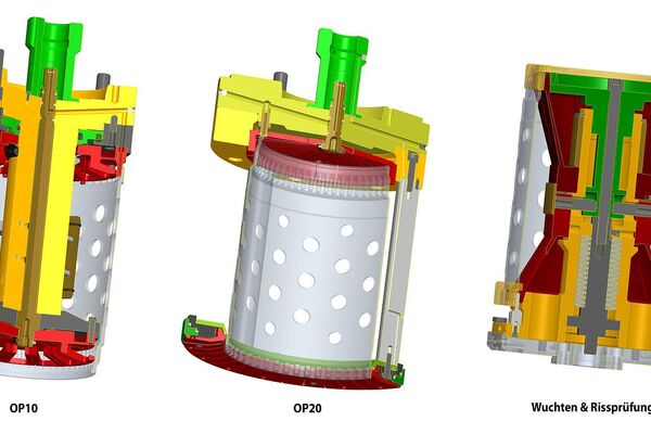 Alle drei Ringspann-Spannsysteme zur Bearbeitung dünnwandiger Getriebetöpfe