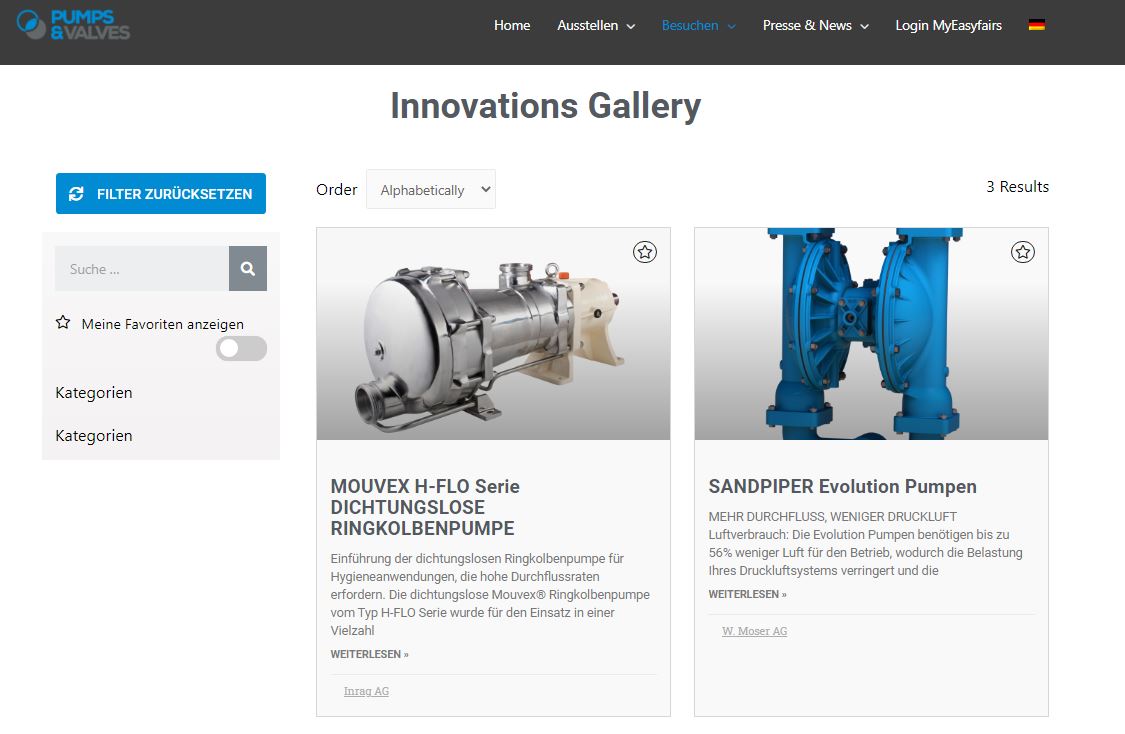 Innovations Gallery der Pumps & Valves