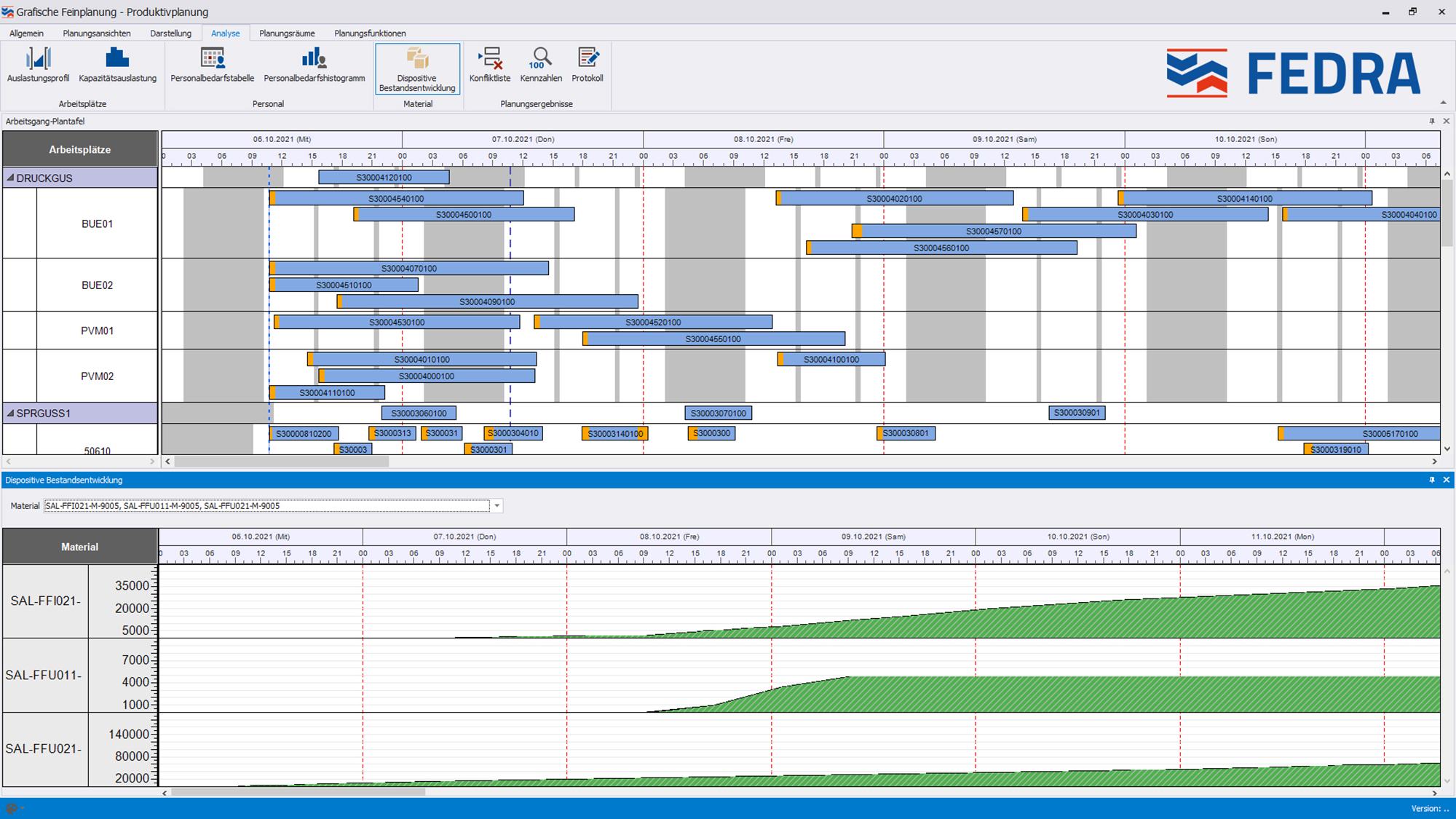 APS FEDRA von MPDV kann Materialbestände in der Fertigungsplanung berücksichtigen. (Quelle: MPDV)