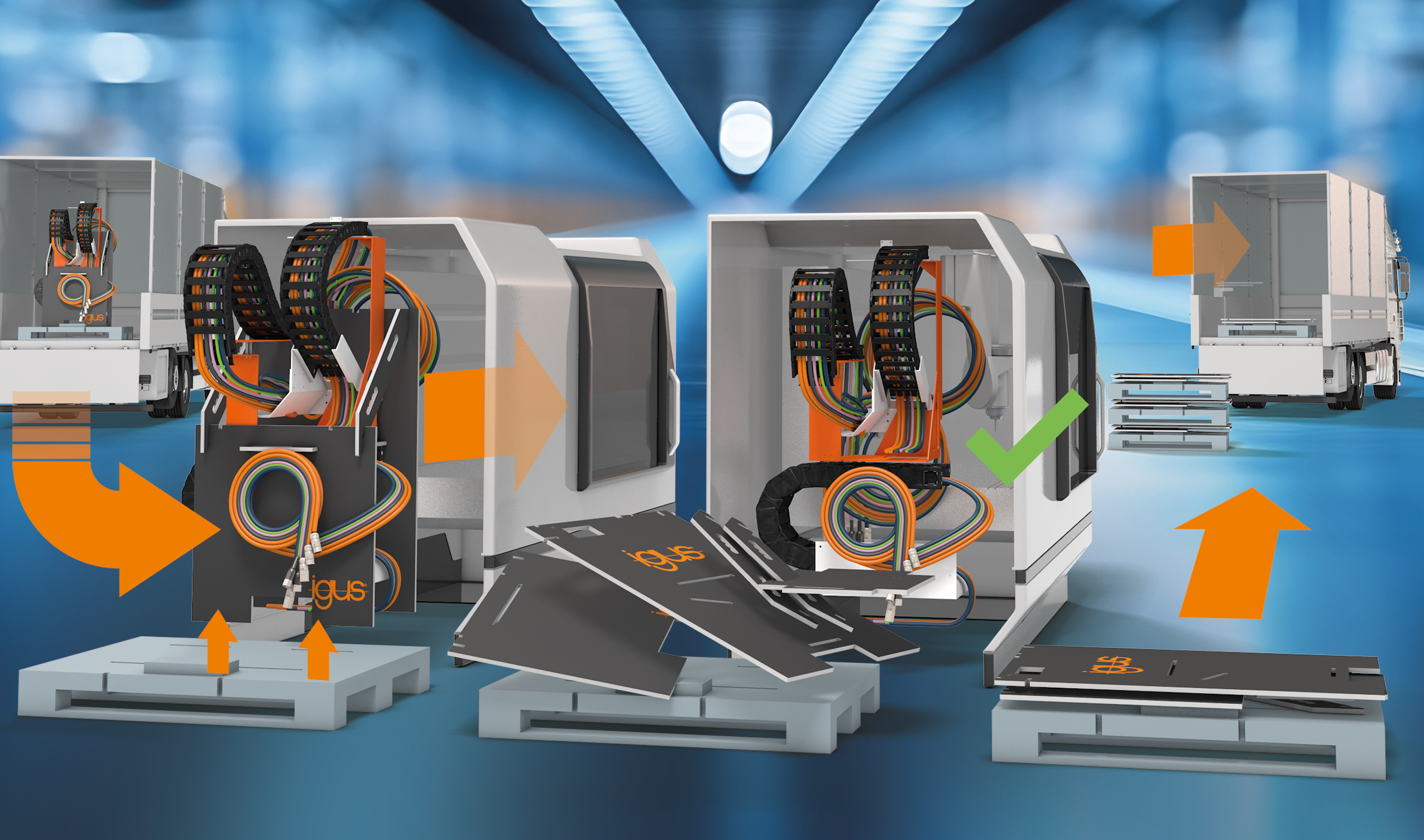 Modulares Transportgestell readychain eco-rack von igus für Energiekettensysteme