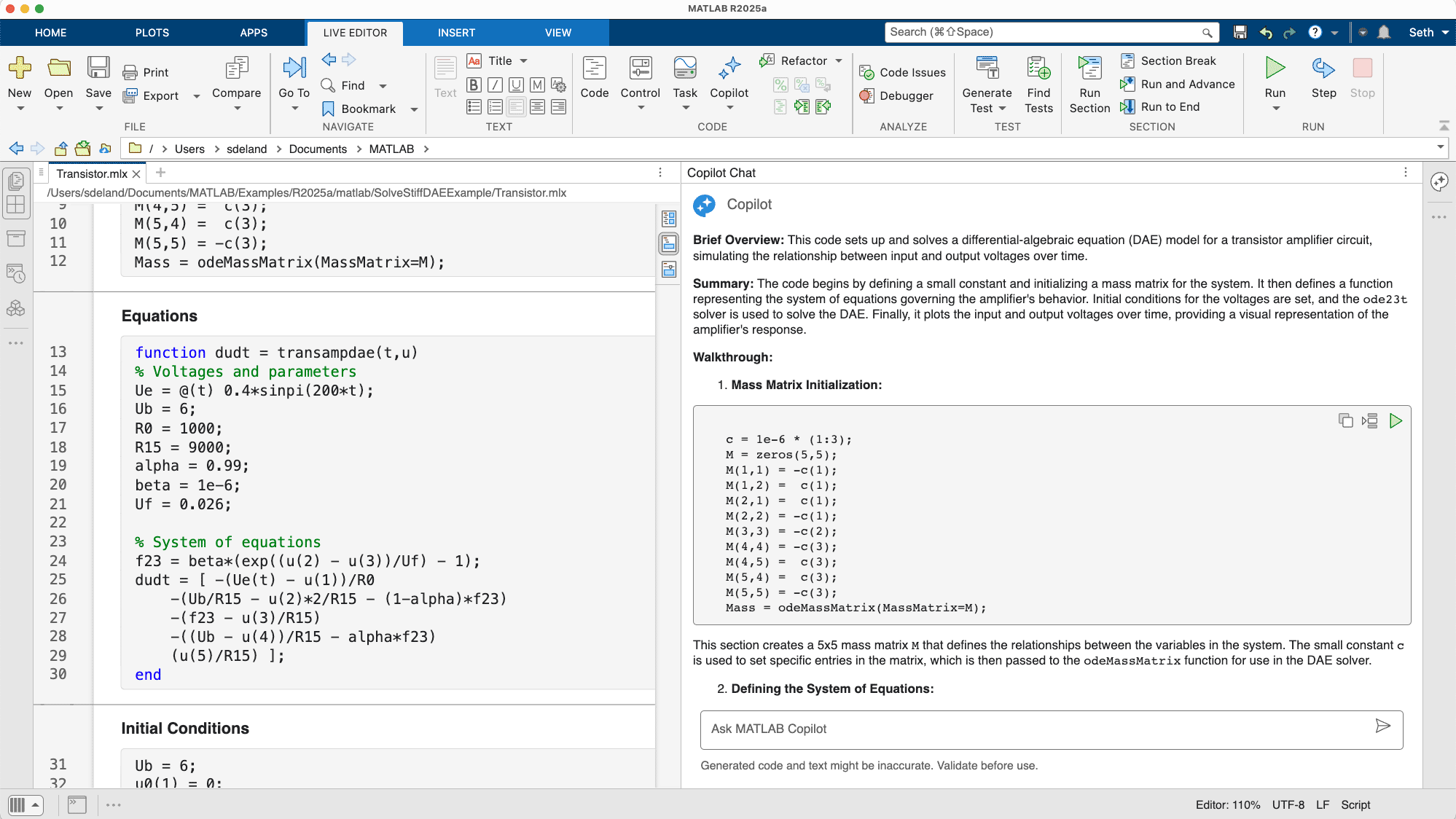 Explain Code in Matlab Copilot