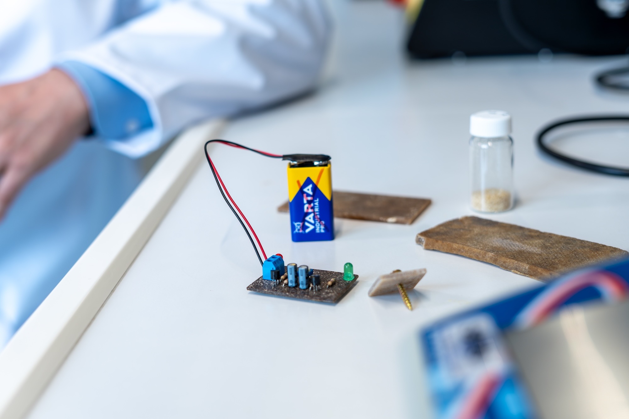 Kompostierbare Leiterplatte aus Pilzmyzel (AnimatPCB) der TU Bergakademie Freiberg